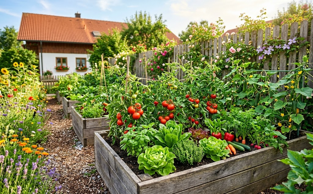 Blühender Gemüsegarten